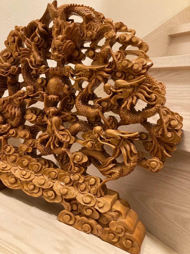 木彫り　一刀彫　9龍　一級品　骨董品