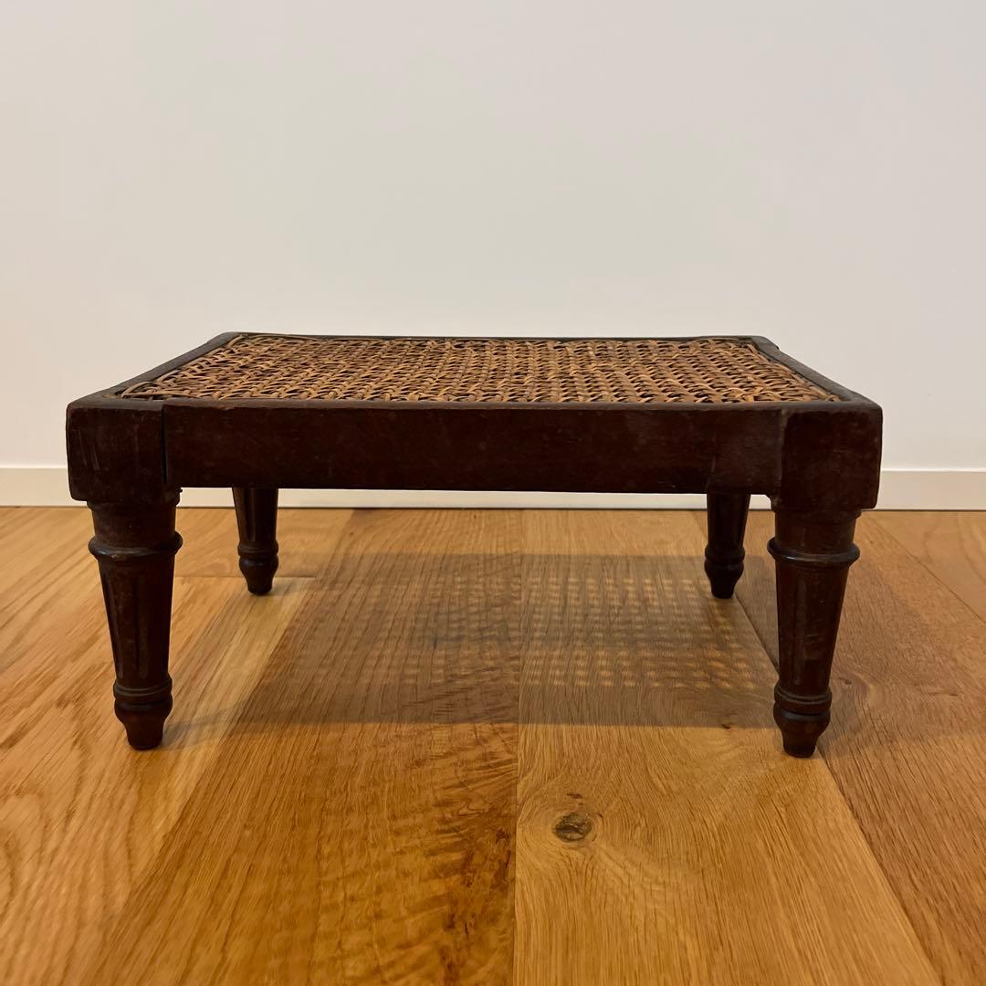 レア★ フランスアンティーク ディスプレイ台 籐 木製 スツール 踏み台