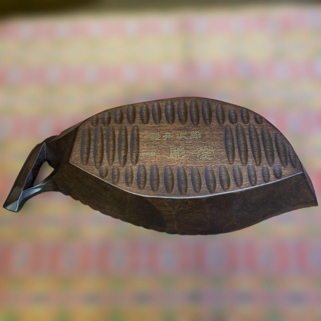 逸品 老舗 一彫堂　軽井沢彫 枝桜彫刻　リーフ型木製お皿　新品未使用 箱入り