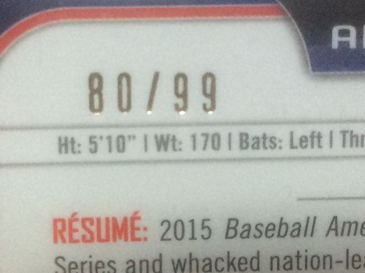 Andrew Benintendi ルーキー直書き直筆サインカード　99枚限定！