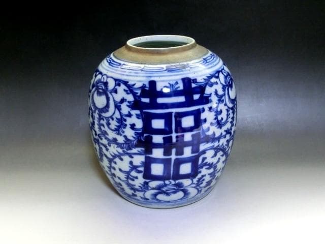 壷■染付花唐草丸花瓶 古い花器 古玩 唐物 中国 置物 古美術 時代物 骨董品■