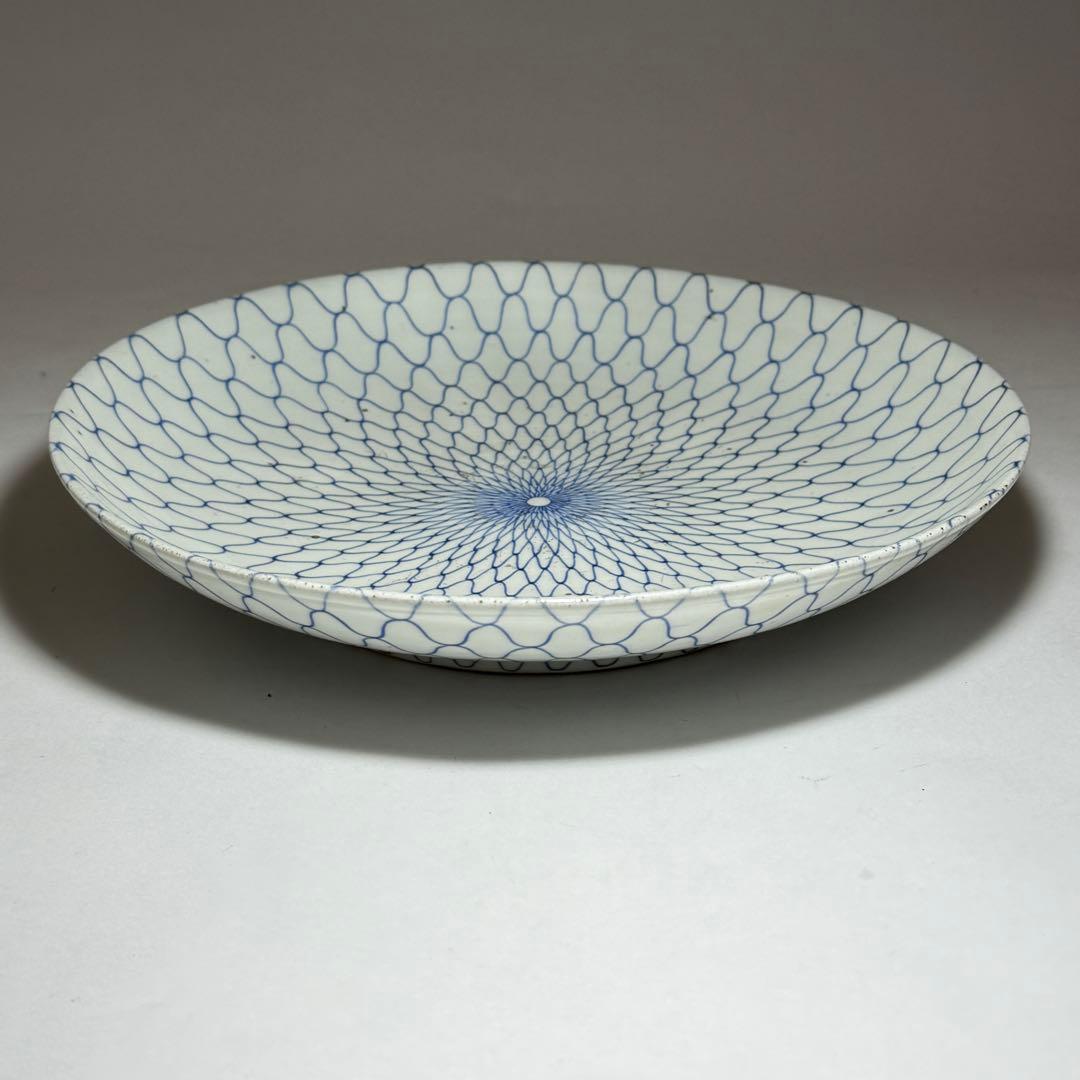 ◆名品 古伊万里 染付 網目文中皿大皿2枚組 江戸時代中期◆