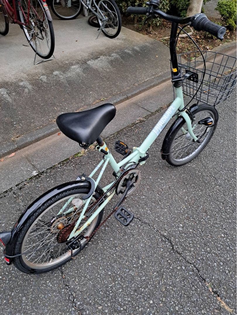 折りたたみ変速六段自転車 ミントグリーン 20インチライト付き