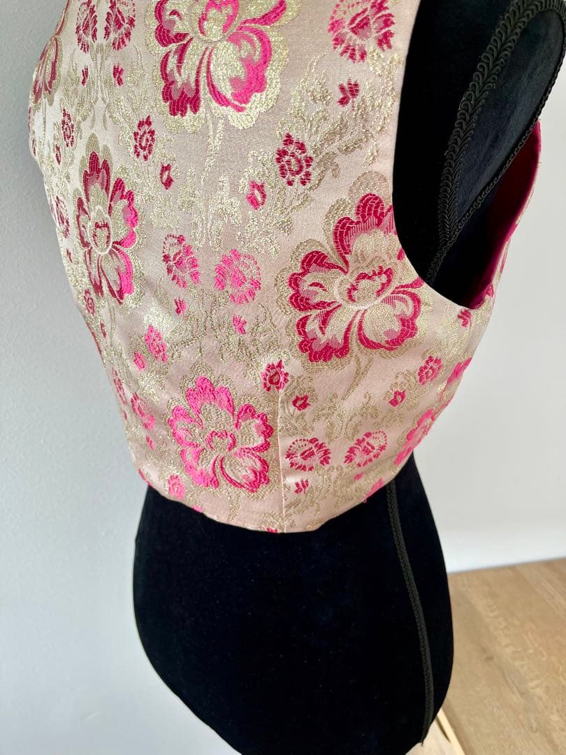 フラメンコ ゴールドxブーゲンビリアブロケード生地　チャレコ スペイン製