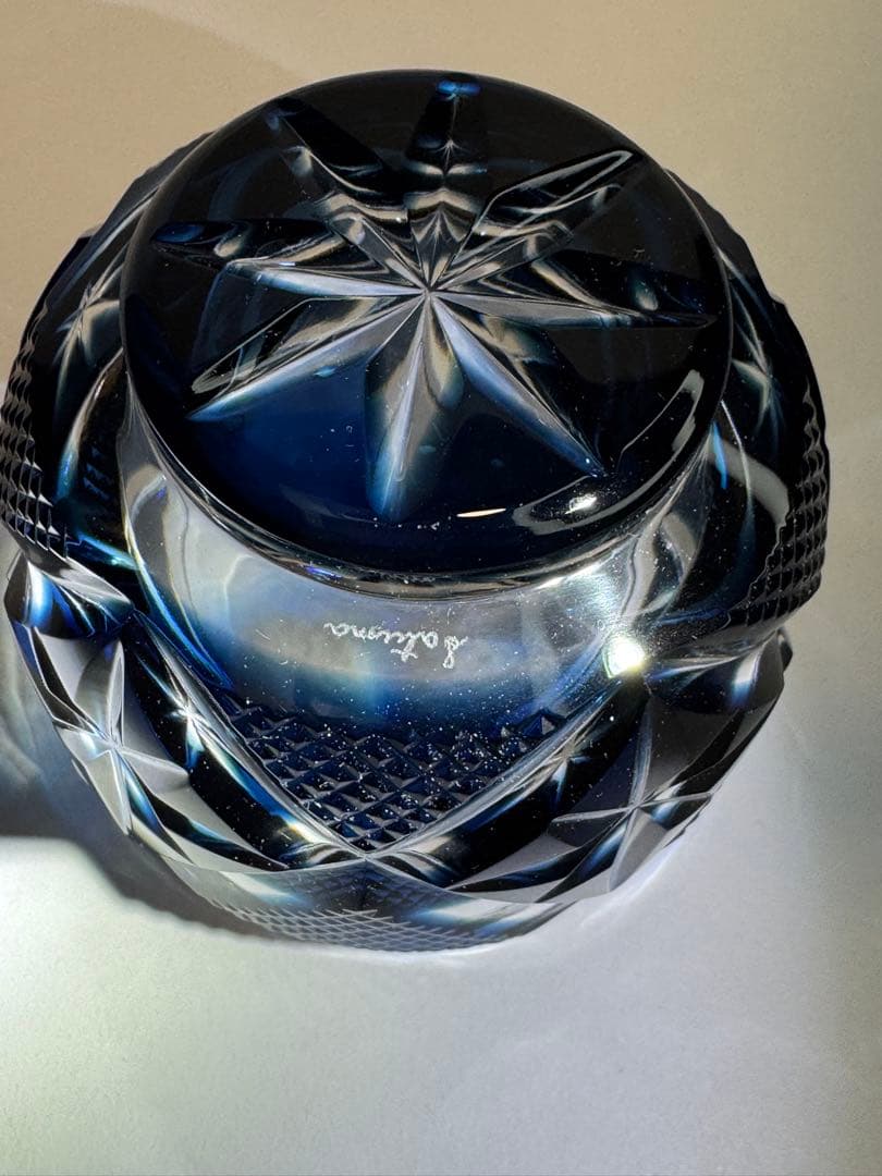 薩摩切子　大猪口　びいどろ工芸　藍色　N0003