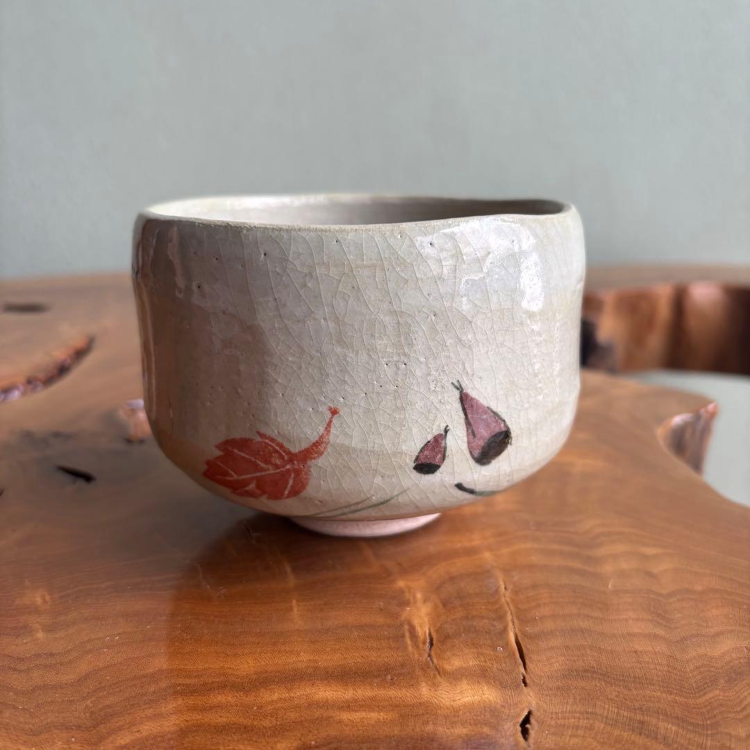 楽焼 吹寄 紅葉 御勅題「母」 吉村楽入 楽入窯 抹茶碗 茶道具 共箱（95t）