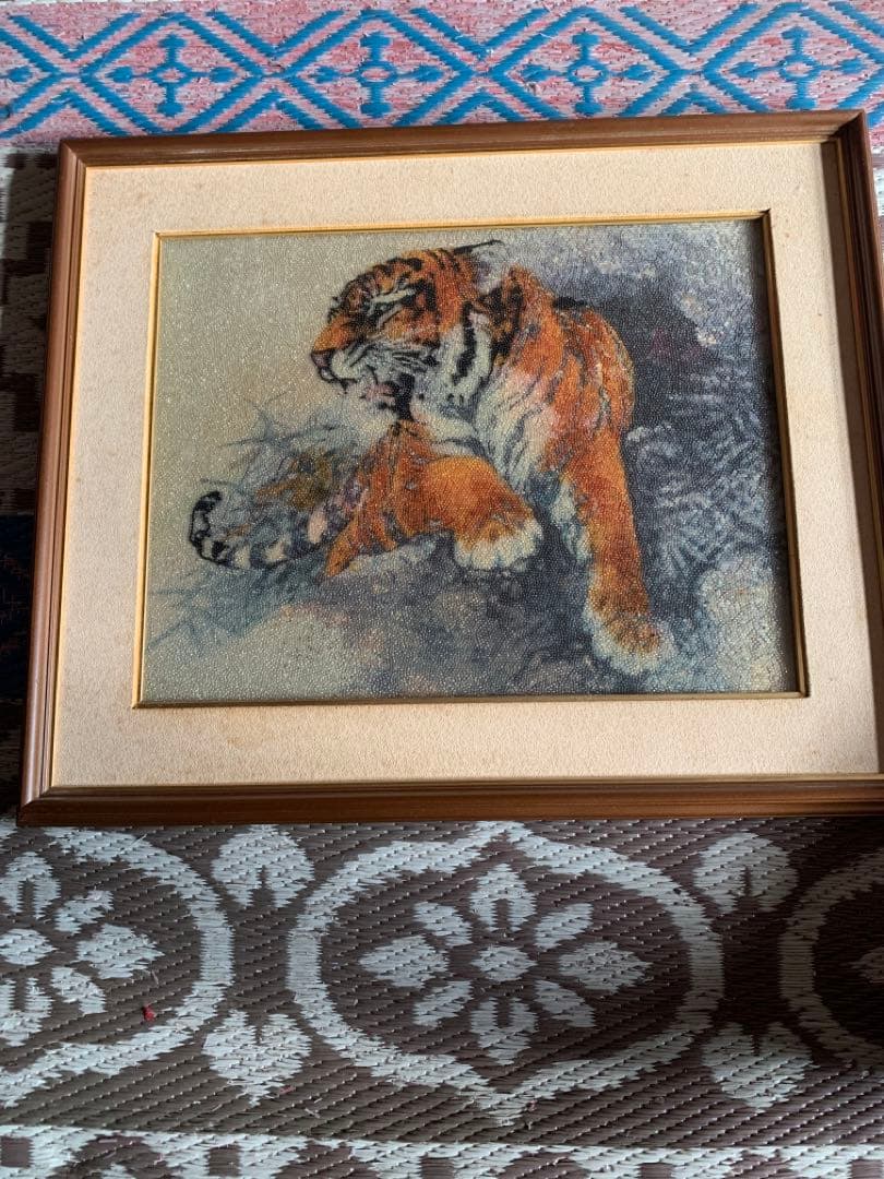 虎★ビンテージレトロ★ビーズデザイン★絵画。