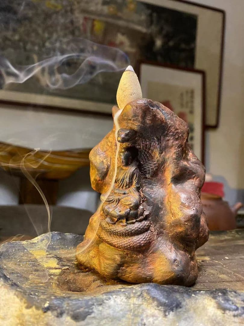 石像 石仏 釈迦牟尼仏 蛇仏 吉祥守護 鎮宅 禅意 置物 文房 茶道 礼仏工芸品