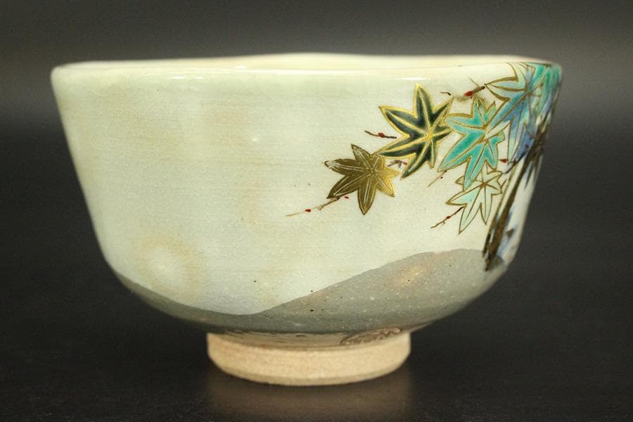 茶道具 楓流水絵 茶碗 三代目山川巖造 木箱付(メ1385)