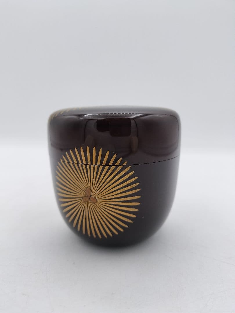 c646 大棗 唐松蒔絵 溜塗 山中 川上浩峰 木箱 茶道具 古物