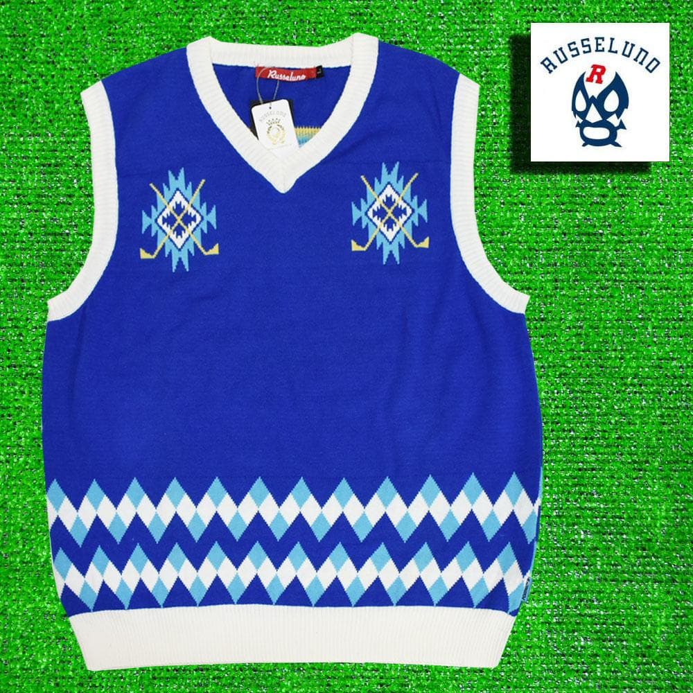 Russeluno/ラッセルノ ゴルフ Ｖネックベスト【ブルー/Ｌ】新品！