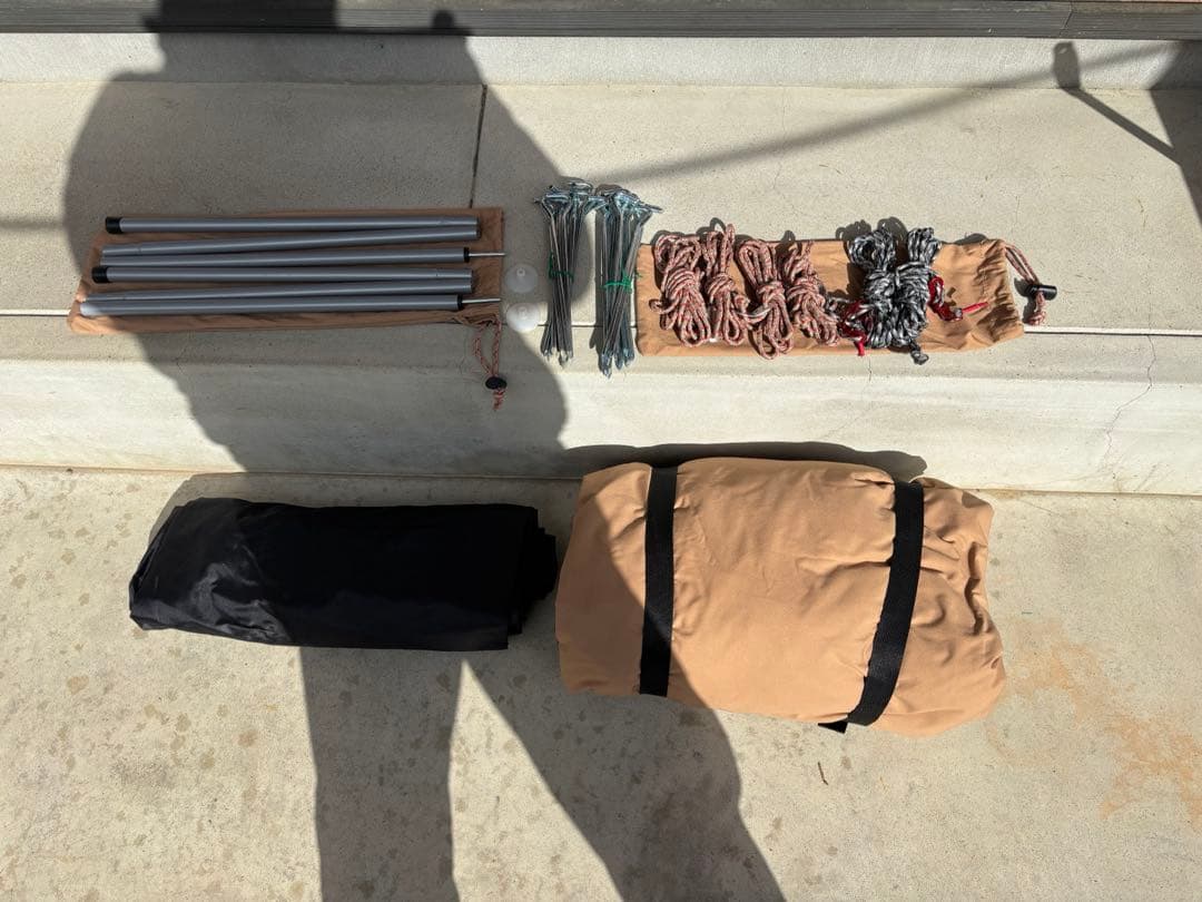 TOMOUNT 軍幕テント ベージュ　自作二又ポール付