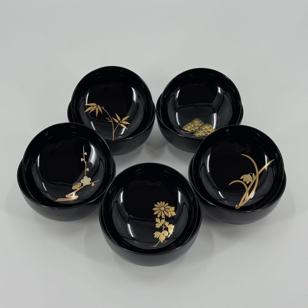 象彦 五清 吸物椀 五客セット 漆器 蒔絵 金彩 木製 高級 松竹梅蘭菊