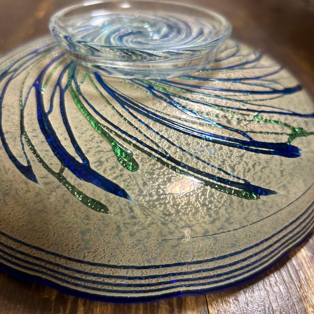 ガラス作家　作家物　銀箔　金箔　脚付ガラス　工芸品　美術品　上野良樹　岩田久利