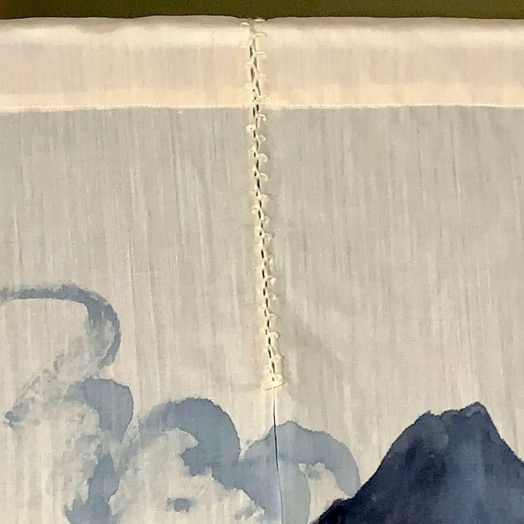 暖簾 本麻 藍墨『薩摩富士 開聞岳』水墨画家による肉筆 一点物