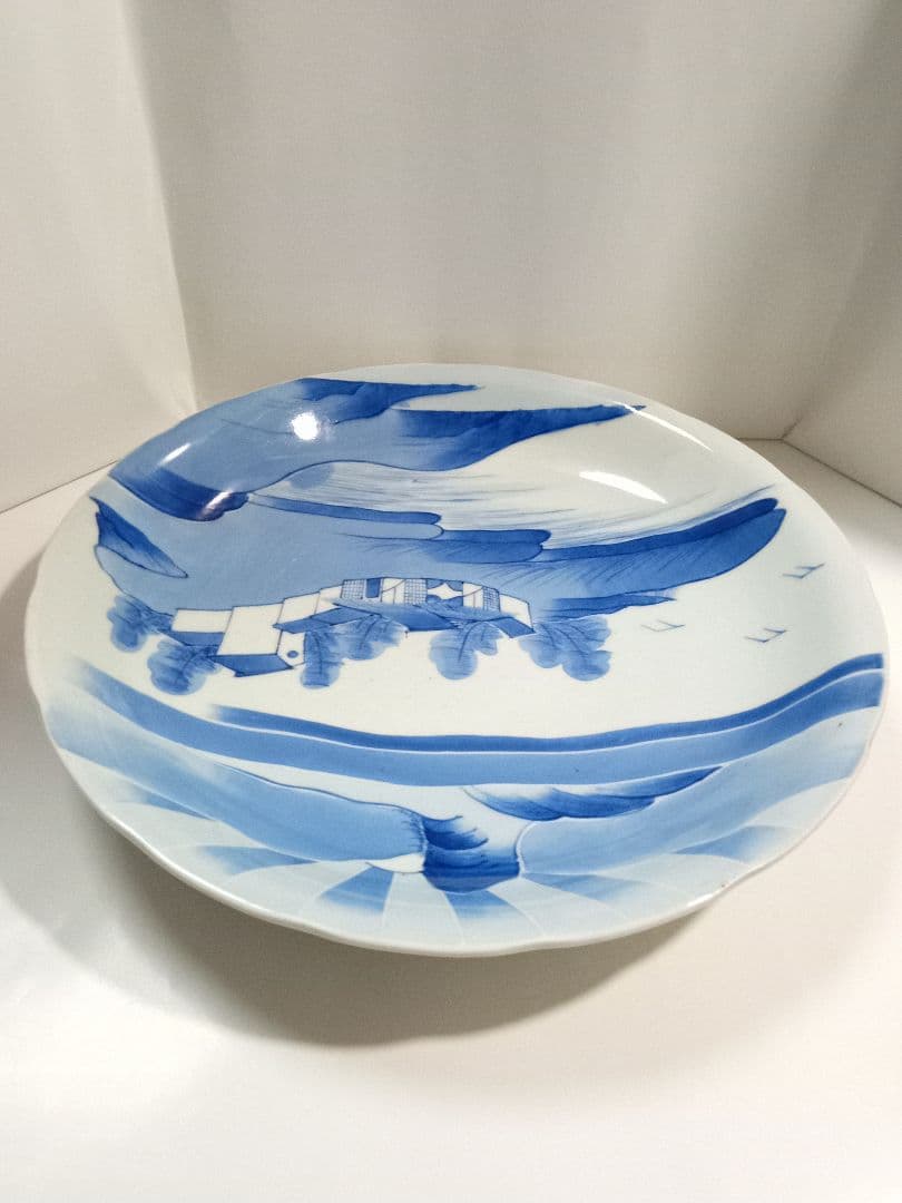 古伊万里　大皿　染付　日の出　山水　アンティーク