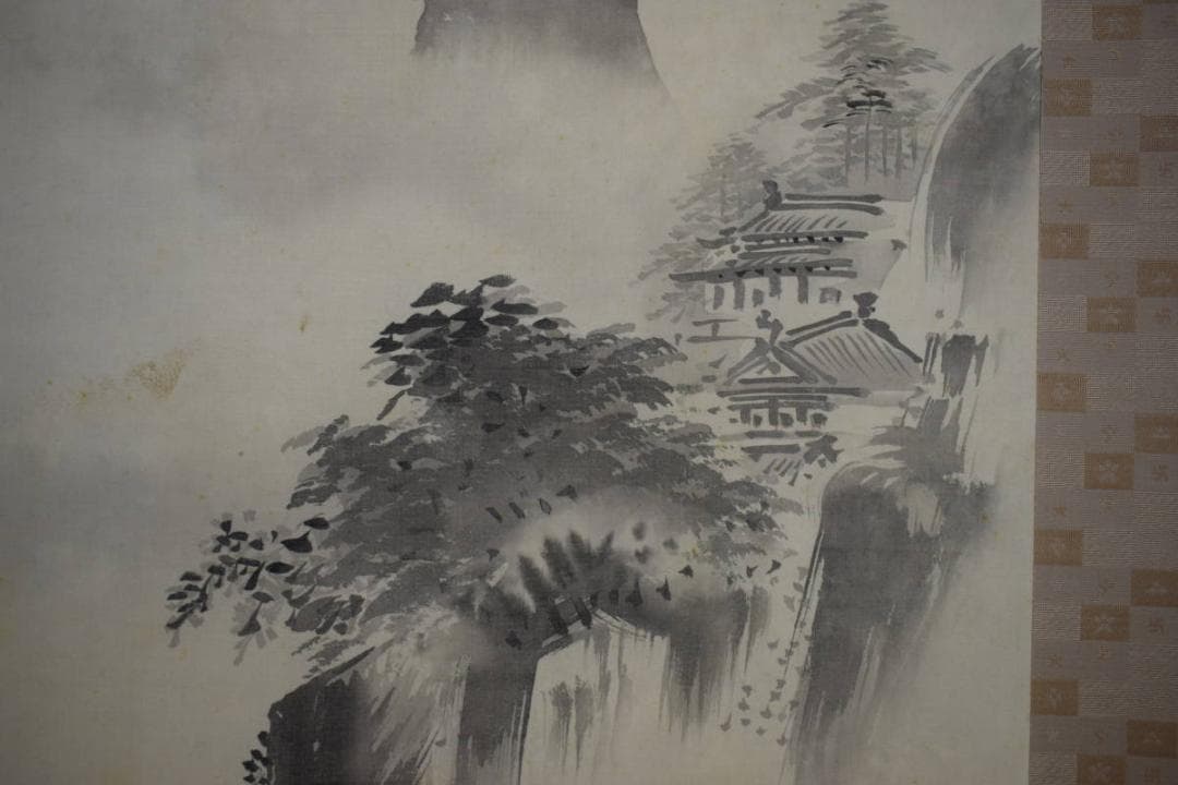 狩野常信/山水楼閣人物図/布袋屋掛軸HJ-199