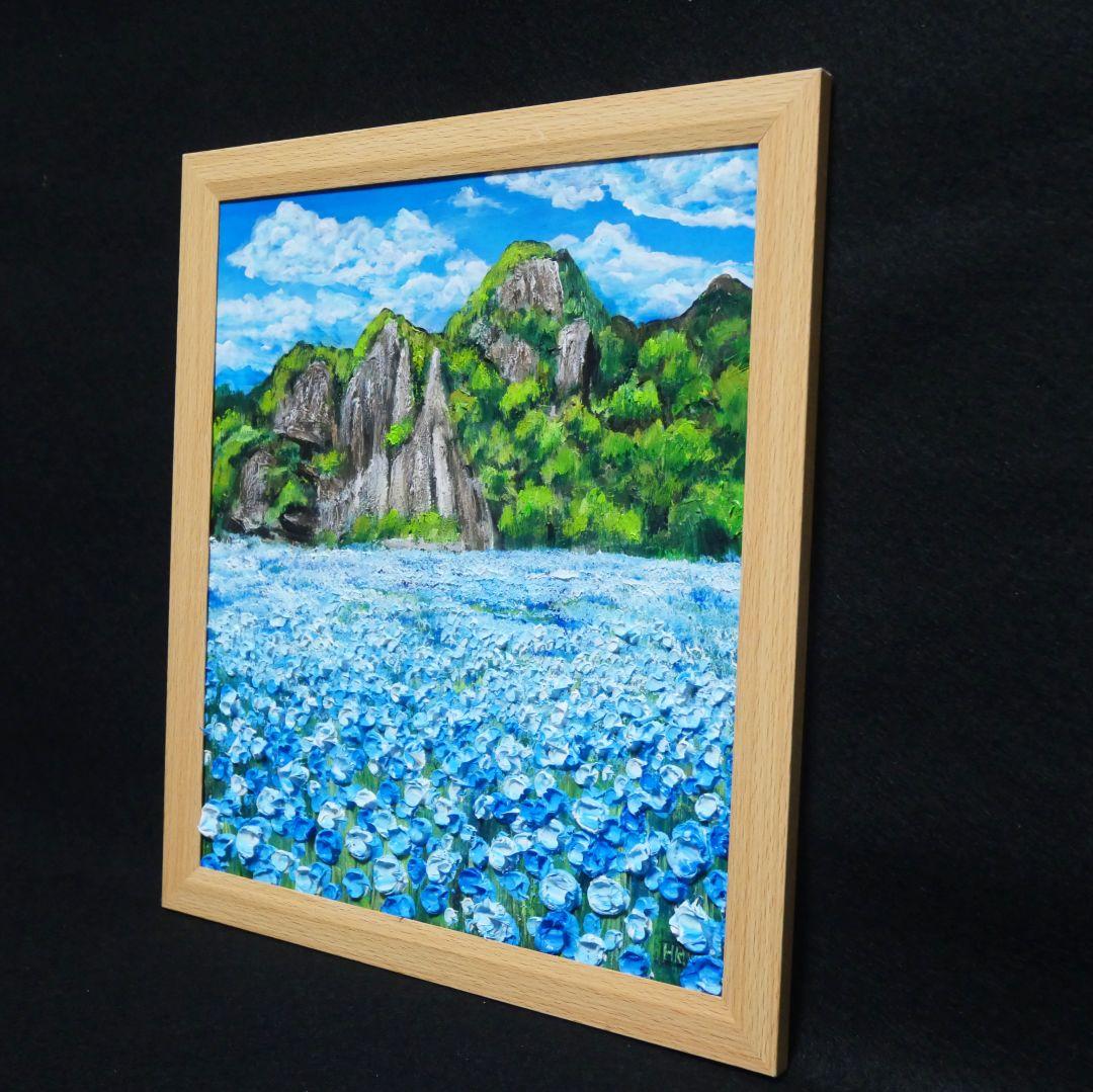 油絵 油彩 油彩画 絵 絵画 【青の洞窟のネモフィラ】