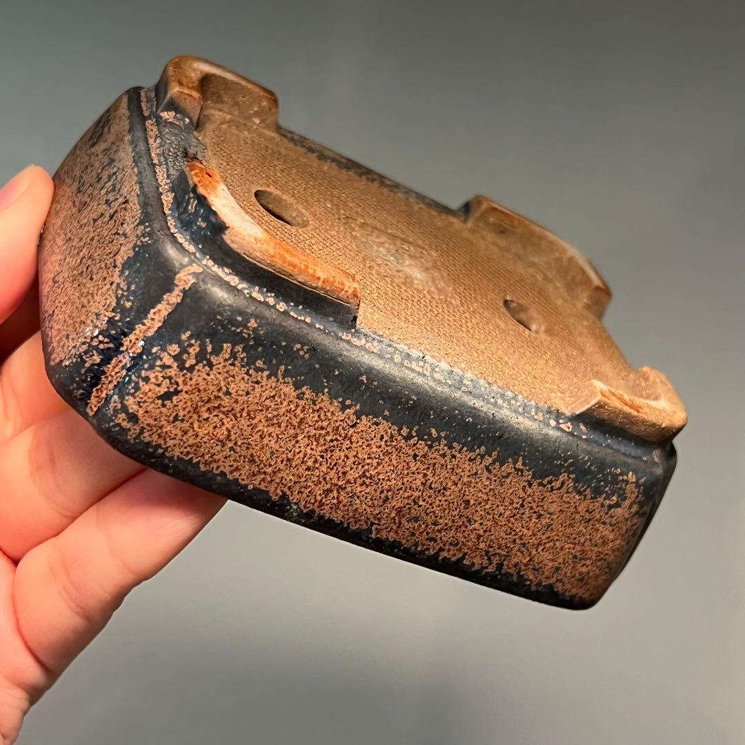 845.虹泉 孔雀釉隅角長方 盆栽鉢 植木鉢 10.1*8.5*3.8cm
