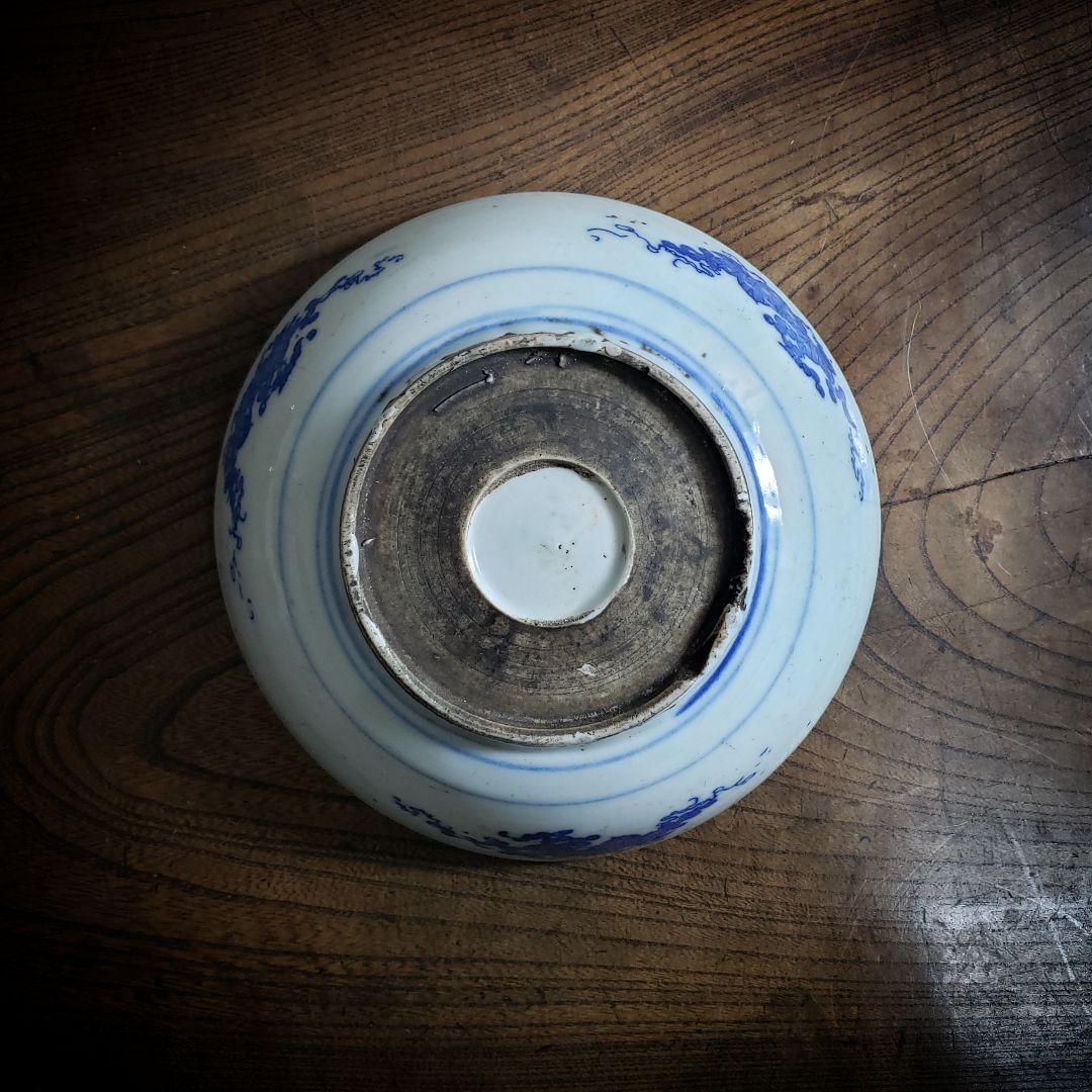 明治・大正期 印判 染付 蝶文 大鉢 径17cm 時代物 古伊万里 骨董