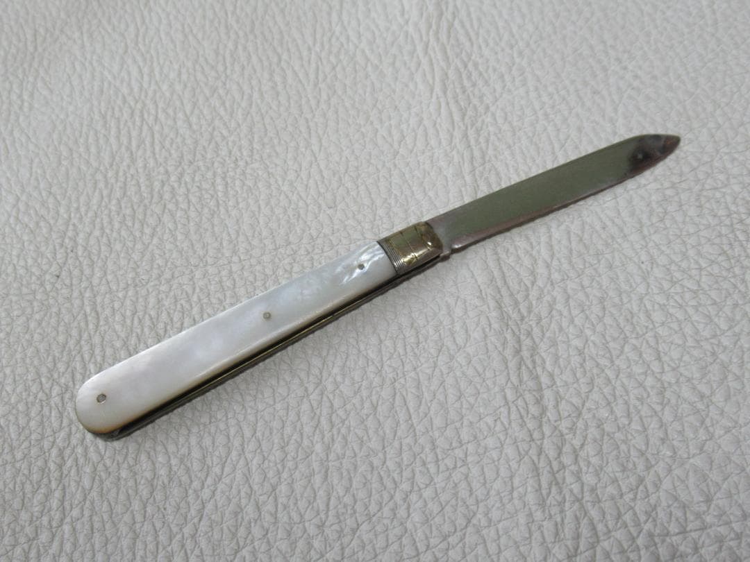 ◆美品1932年英国製！シェフィールド白蝶貝純銀シルバー フルーツナイフ