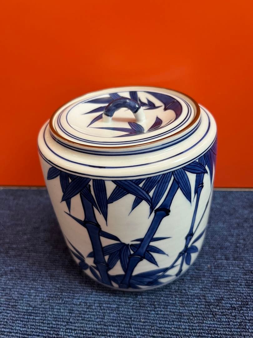 1319  茶道具　染付竹文水指　手塚景雲作　未使用