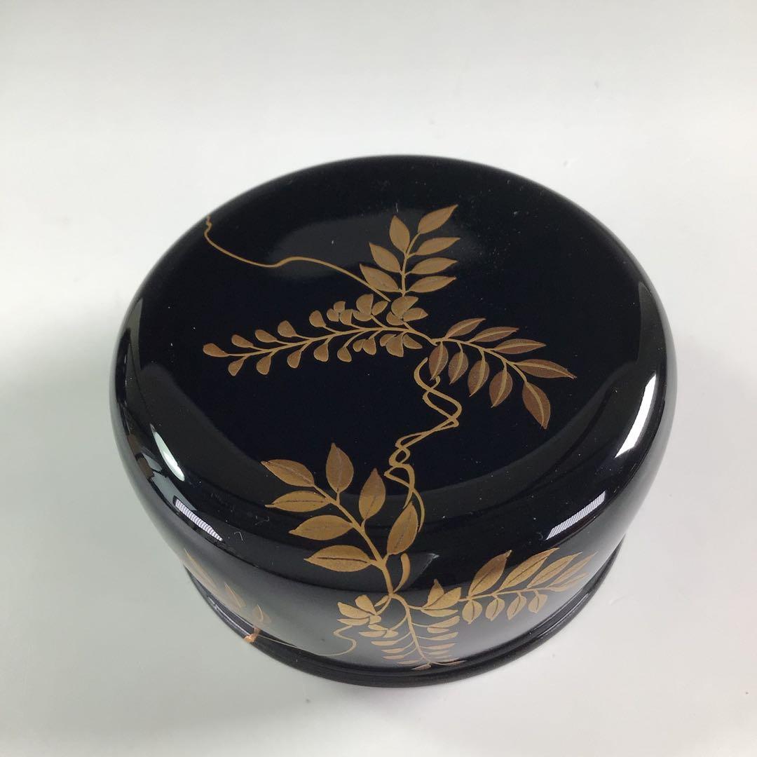 Ｐ８３４　棗　『祥雲作』『黒漆塗』『藤蒔絵』『胴締棗』　共箱　茶道具