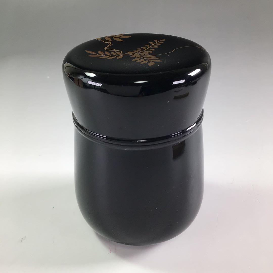 Ｐ８３４　棗　『祥雲作』『黒漆塗』『藤蒔絵』『胴締棗』　共箱　茶道具