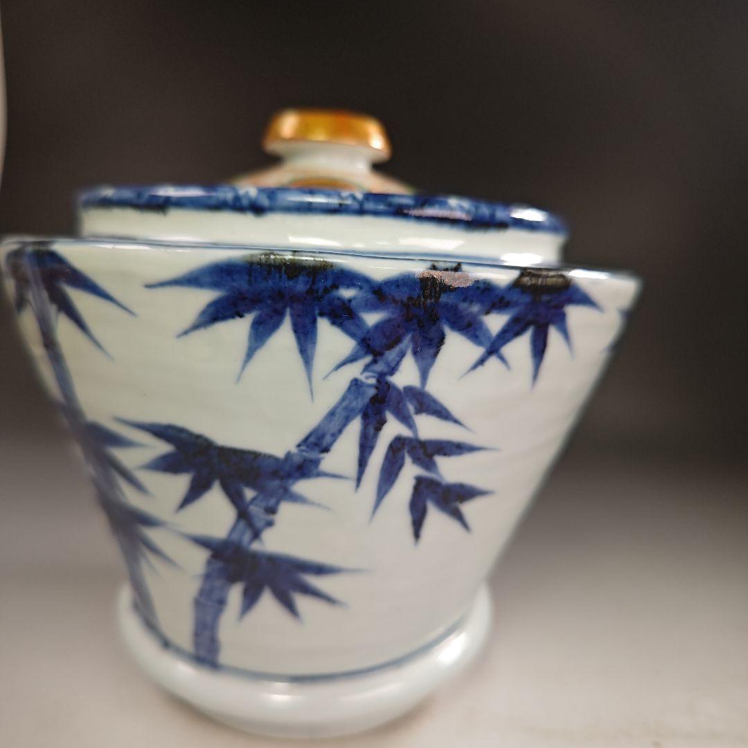 ウ204 水指『景徳鎮　王懐英』『染付竹絵　水指　共箱』茶道具