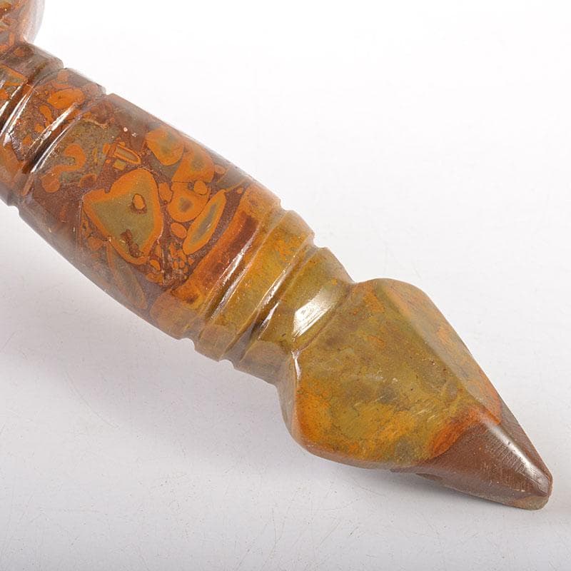 中国　玉石寿山石彫刻　剣　置物　唐木飾台付　C　6843