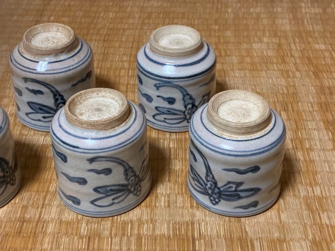 茶道具 安南蜻蛉紋 湯呑 【清水六兵衛窯】五客揃い 在印 共箱
