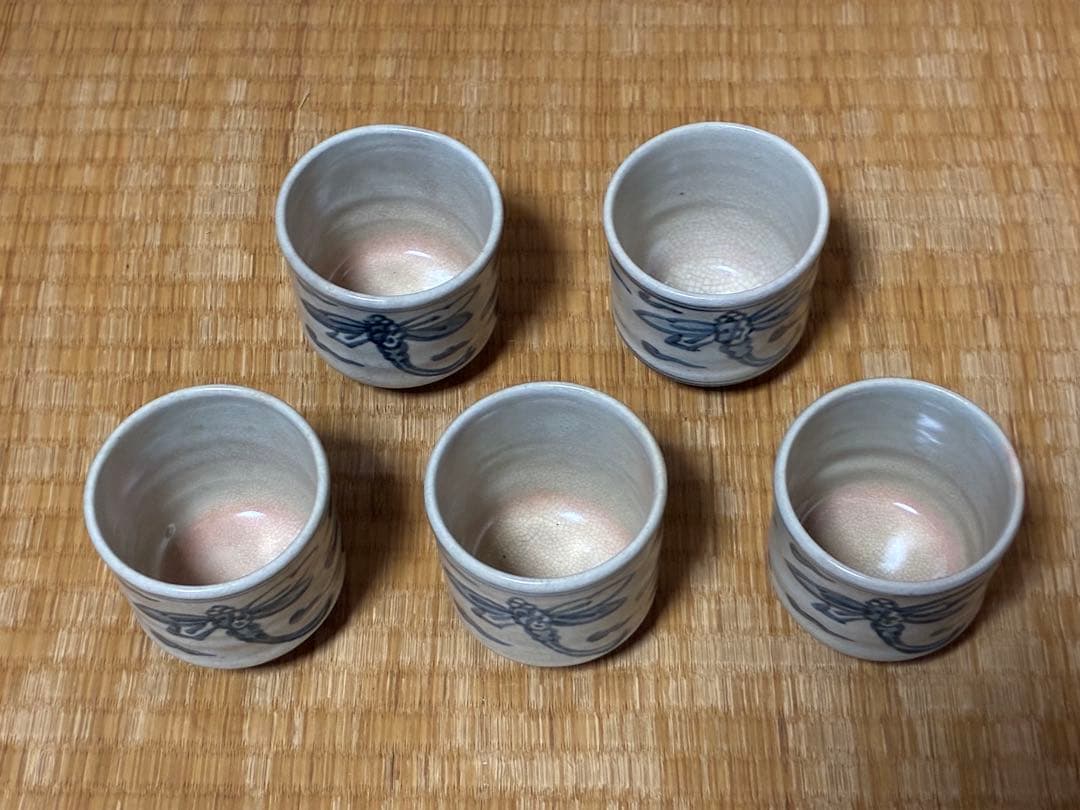 茶道具 安南蜻蛉紋 湯呑 【清水六兵衛窯】五客揃い 在印 共箱