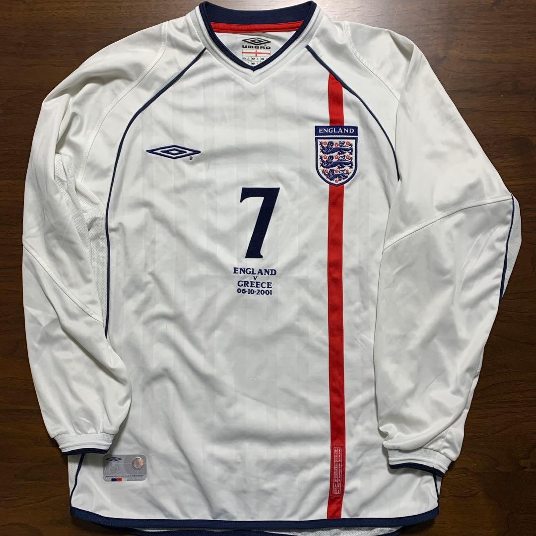 正規品 イングランド ホーム長袖 2002W杯予選ギリシャ戦 No.7 ベッカム