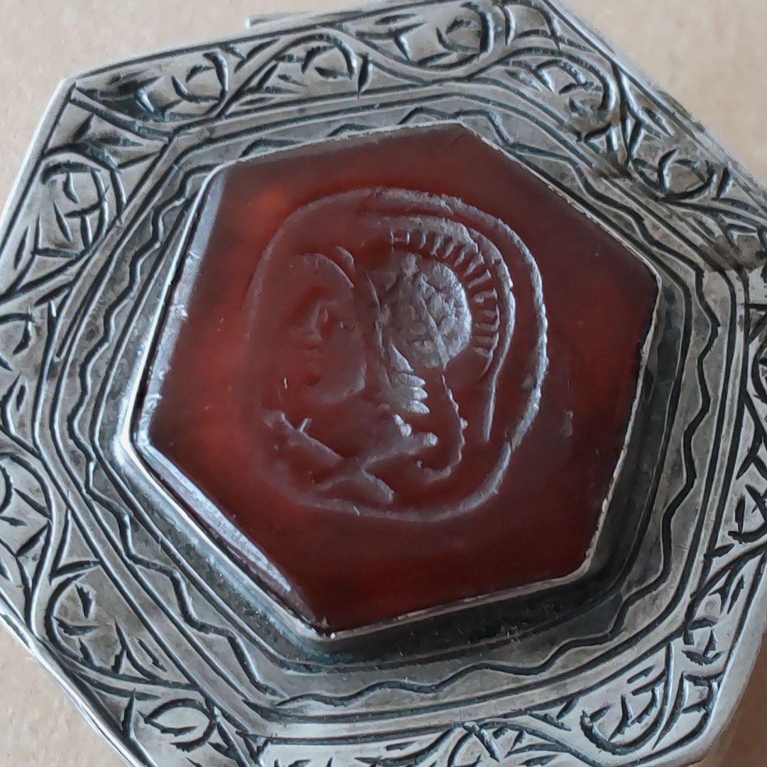 アンティーク 小物入れ 銀製 インタリオ カーネリアン