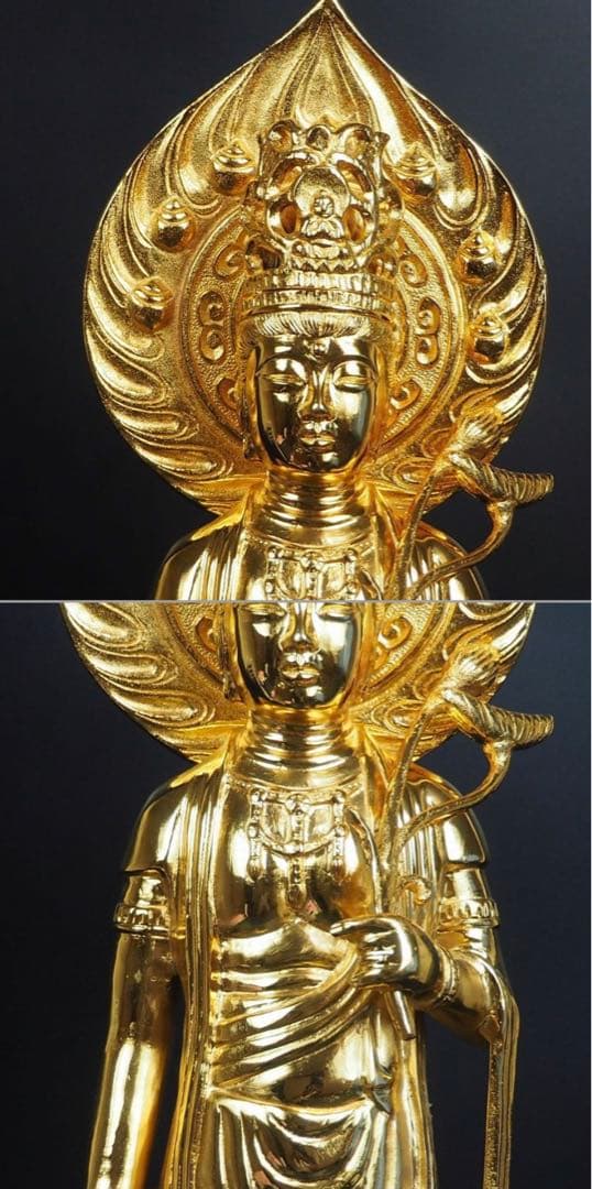 送料無料　銅製金仕上げ大型聖観音菩薩立像　高さ62ｃｍ