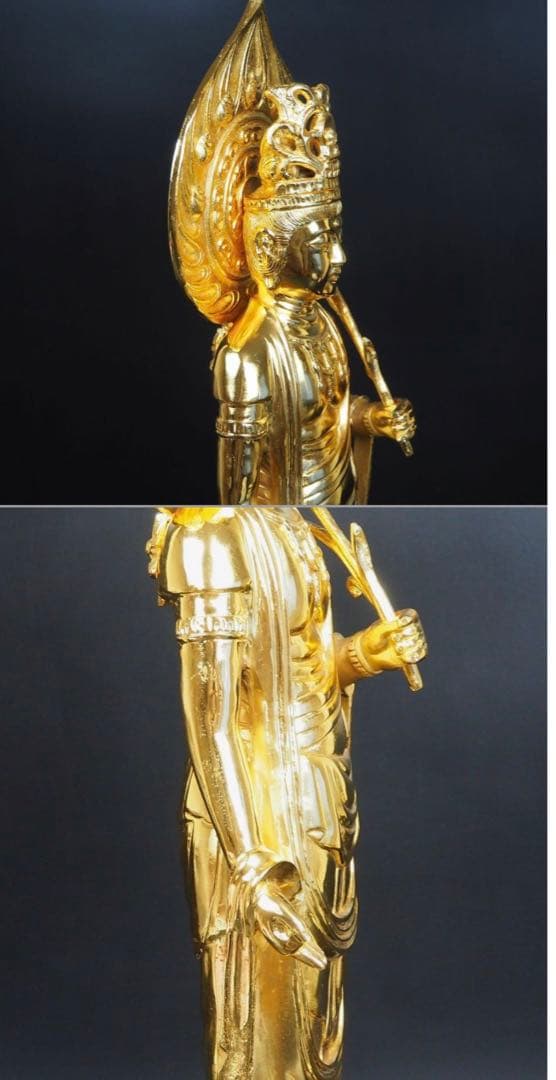 送料無料　銅製金仕上げ大型聖観音菩薩立像　高さ62ｃｍ