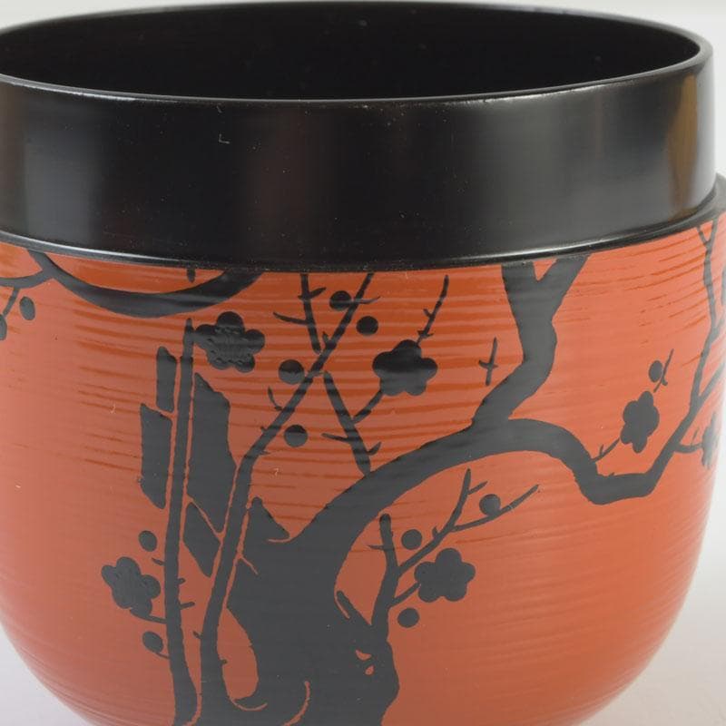 茶道具　山中塗　道場宗廣作　朱刷毛目　梅月蒔絵　大棗　共箱　V　9836