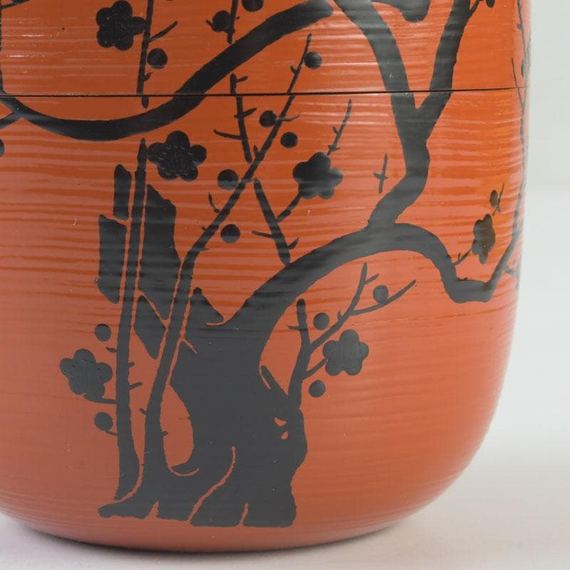 茶道具　山中塗　道場宗廣作　朱刷毛目　梅月蒔絵　大棗　共箱　V　9836