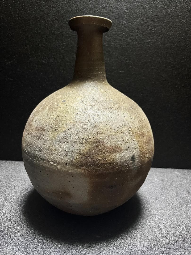 【未使用】　藤原建　岡山県重要無形文化財 　備前　一輪　花入　徳利　共箱　共布