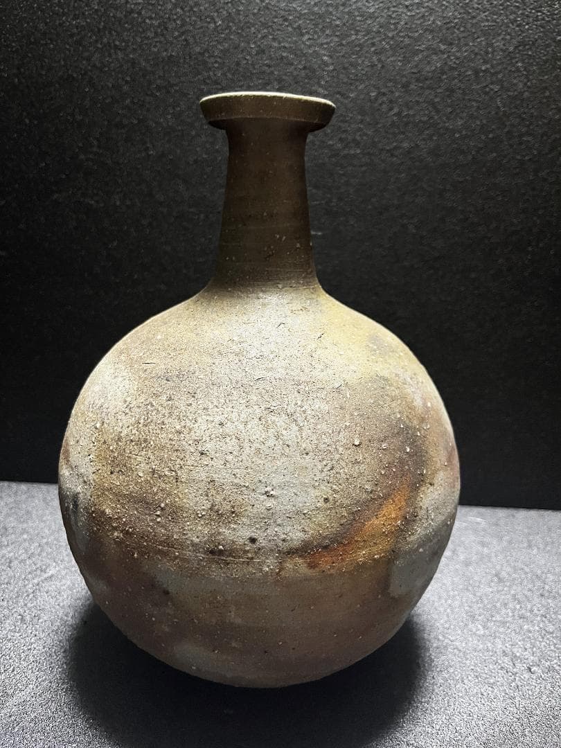 【未使用】　藤原建　岡山県重要無形文化財 　備前　一輪　花入　徳利　共箱　共布