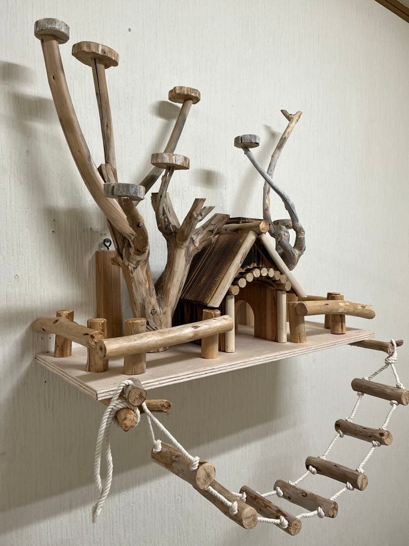 渡邊鳥インコ止まり木 流木バードアスレチック 壁掛けタイプバードジム壁付け