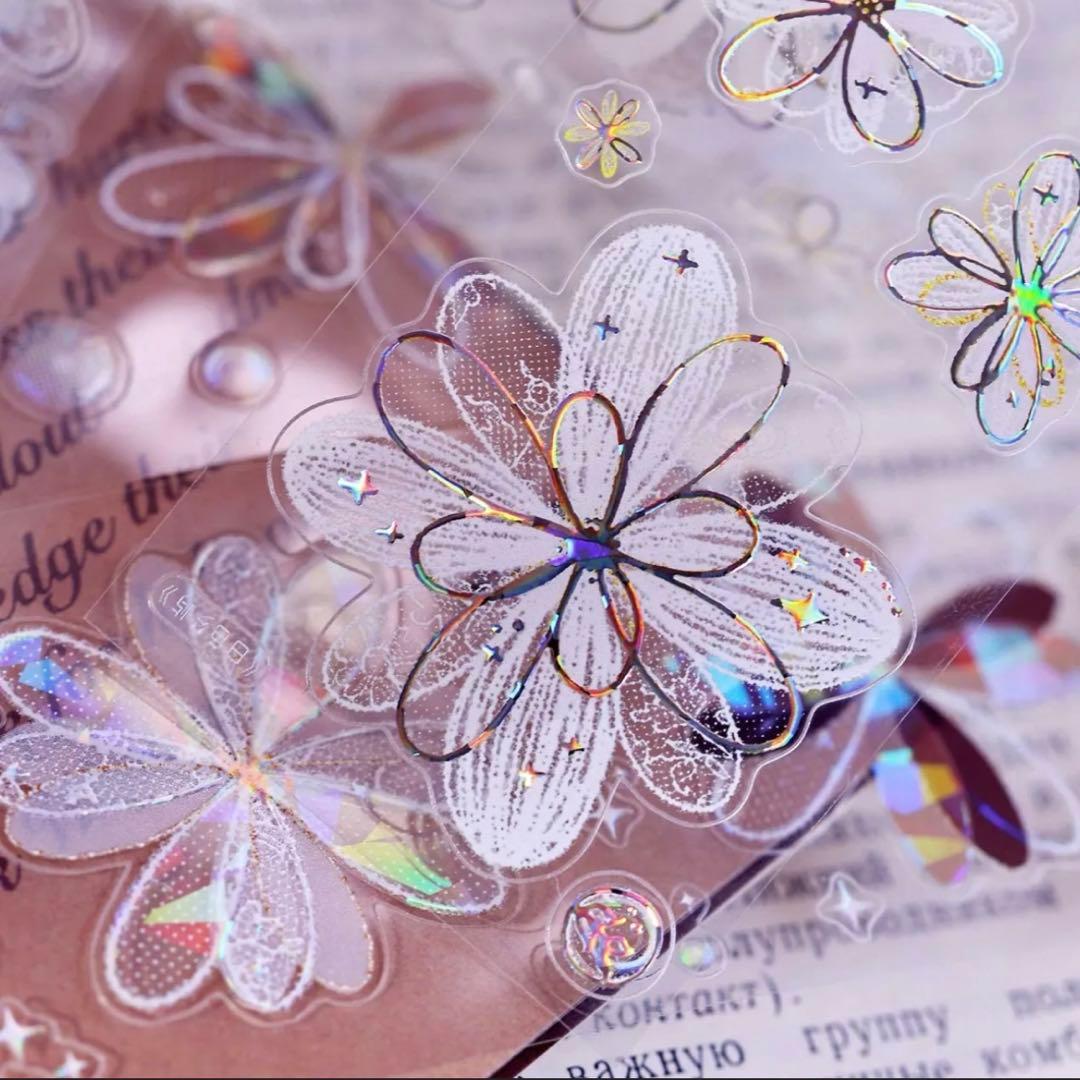 贝壳光 白色梦屿 ダイカット加工 4.5cm×6m 海外マスキングテープ　花