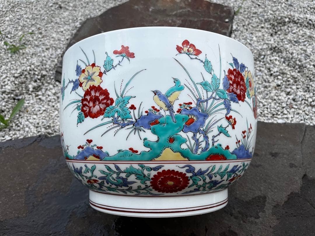 鷹峰　緒方作　大深鉢　火鉢　置物　工芸品　美術品　直径31cm アンティーク