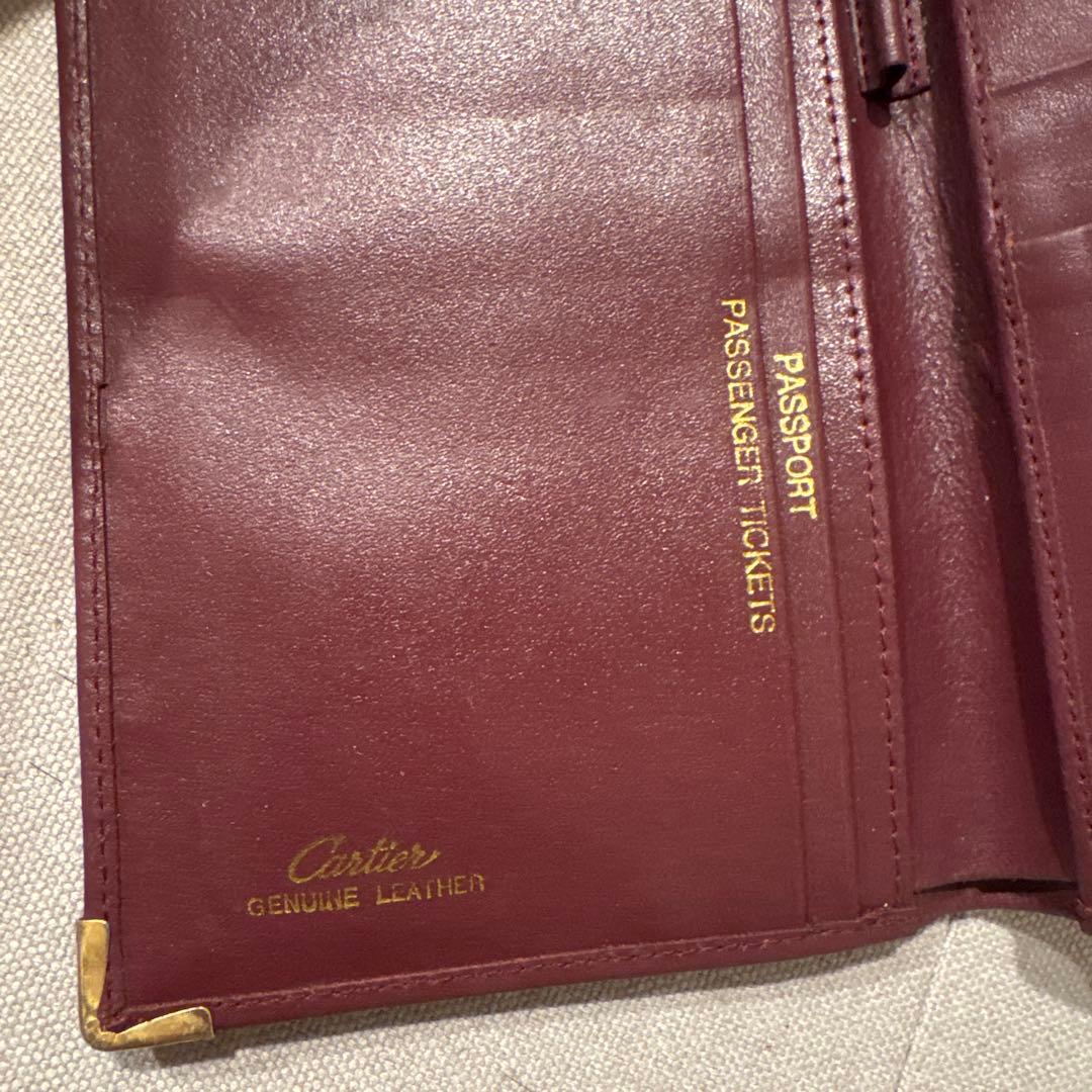 Cartier 本革 パスポートケース バーガンディ