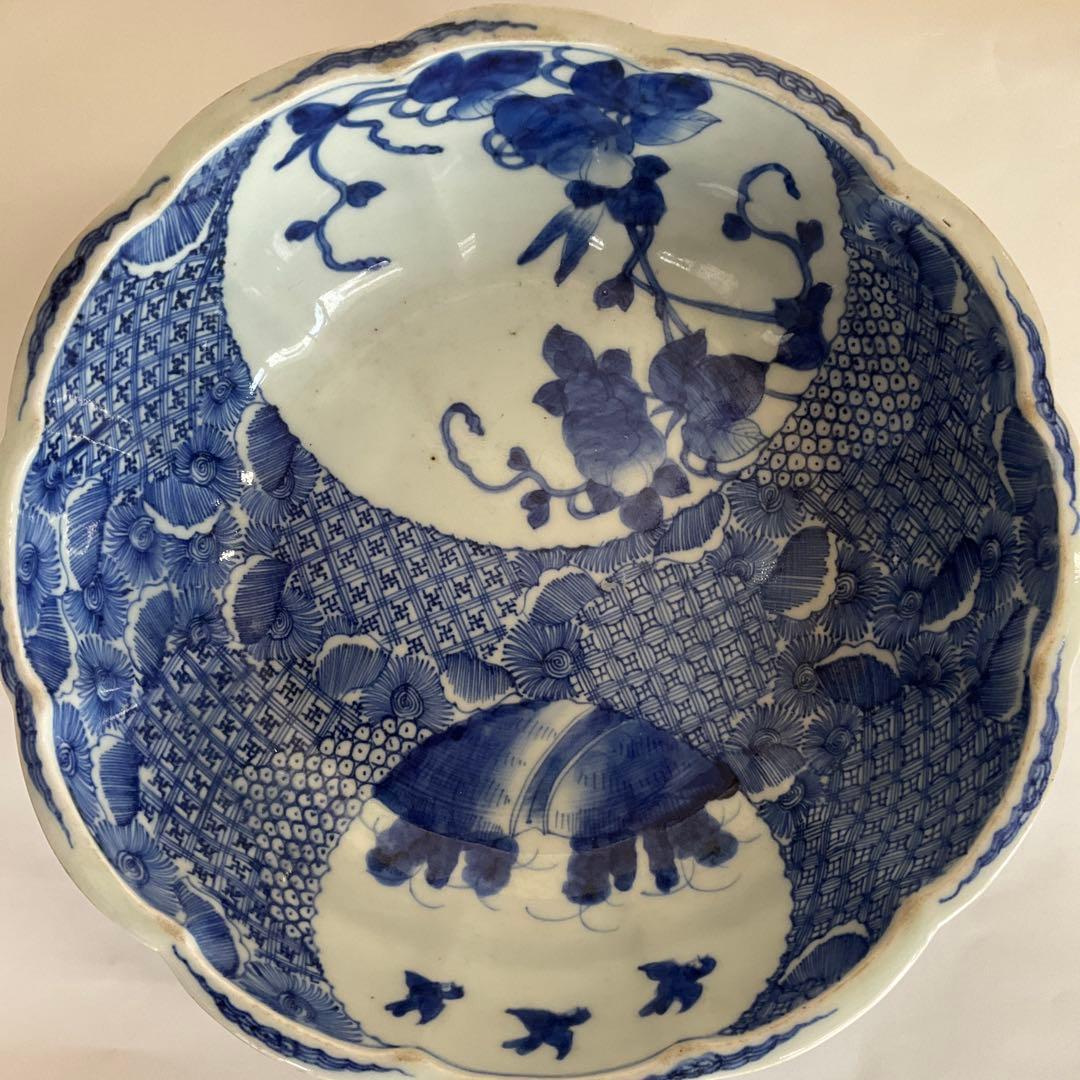 古伊万里　染付花鳥文深鉢　江戸時代中期から後期頃　優品