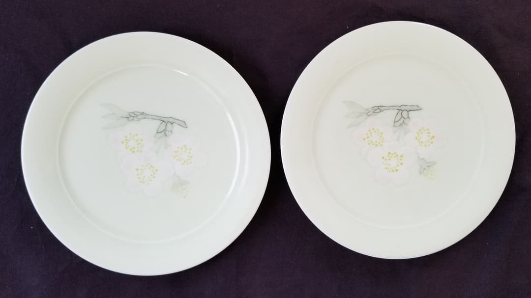 彩磁桜花文平皿 五枚組 (未使用 新品同様)