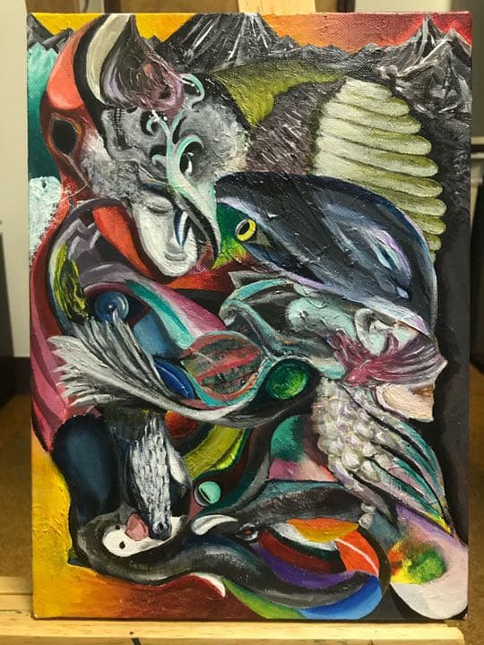 動物多数　トリックアート　上下左右（アクリル絵の具）送料無料