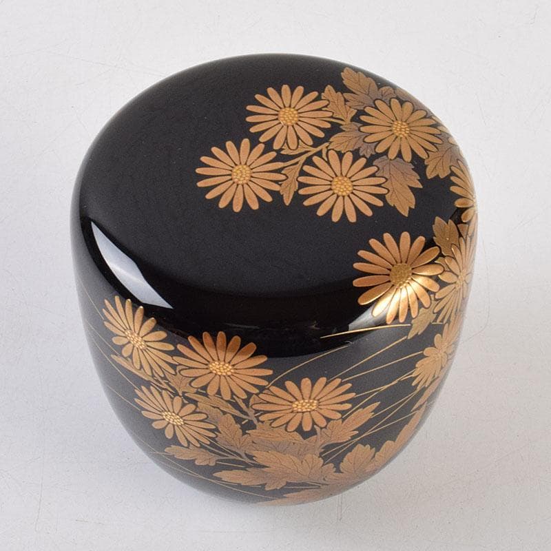 茶道具　輪島塗　佐藤幸一作　小菊蒔絵　棗　共布共箱　M　R9300