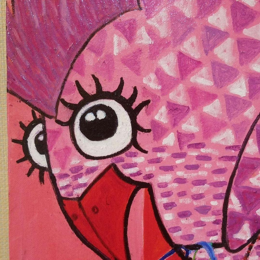 油絵　専用　バッグをたくさん持つ鳥