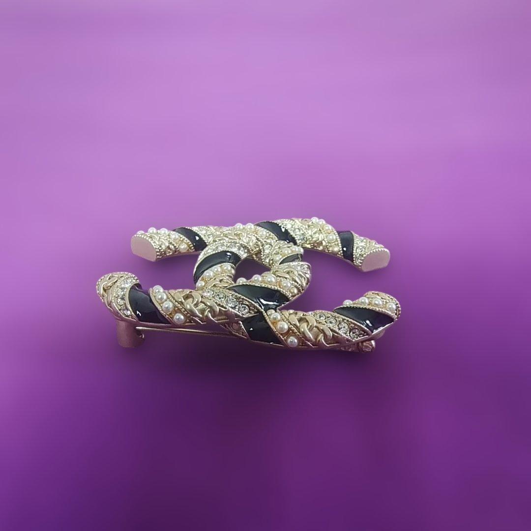 CHANELココマークブローチゴールド×ブラックパール 美品